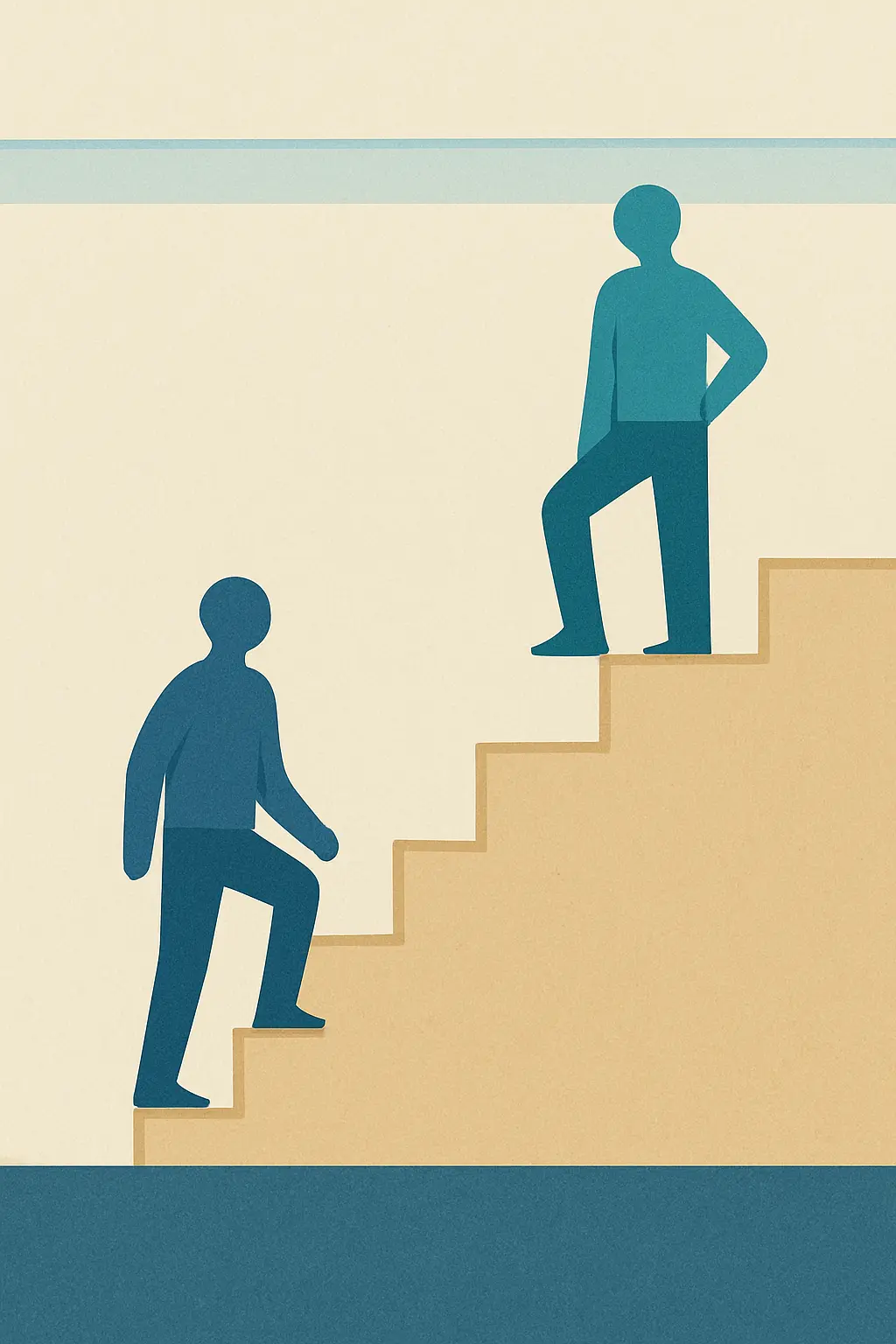 Techo de cristal en la carrera profesional: escalera con barrera y dos figuras
