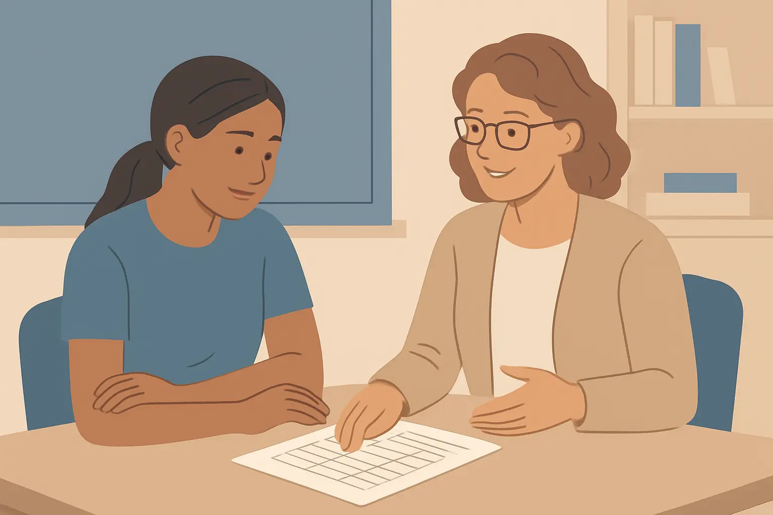 Sesión de tutoría entre un estudiante de nuevo ingreso y un mentor para prevenir el abandono