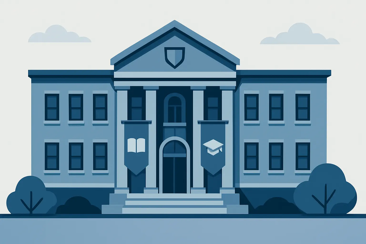Ilustración editorial de un campus universitario mexicano que representa las instituciones de posgrado