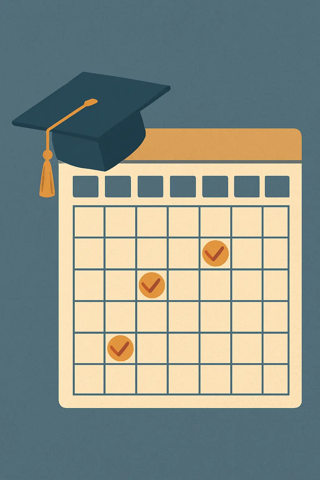 Calendario académico ilustrado con birrete de graduación señalando las distintas convocatorias de defensa del TFG