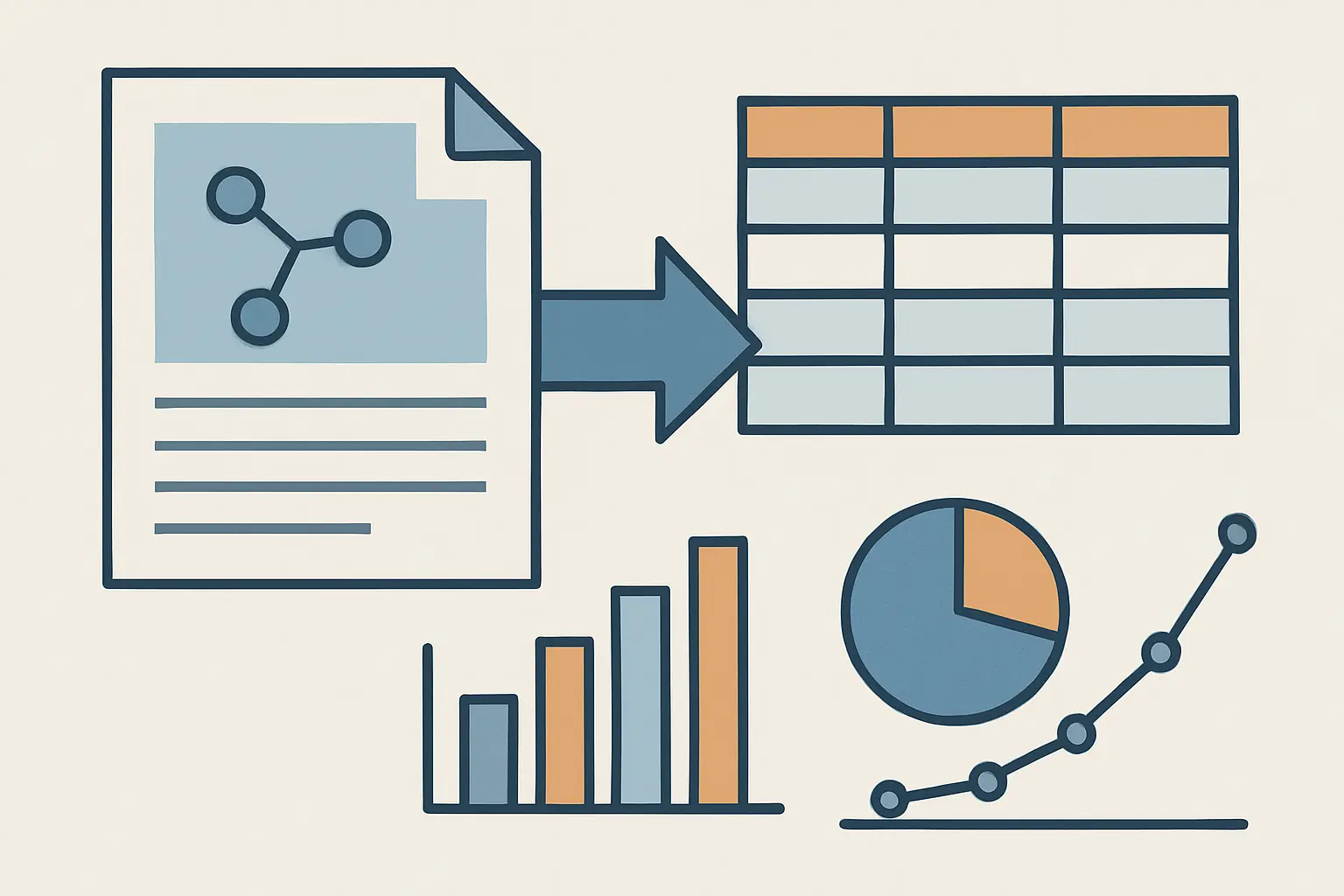 Ilustración de extracción automática de tablas y datos numéricos de un artículo científico