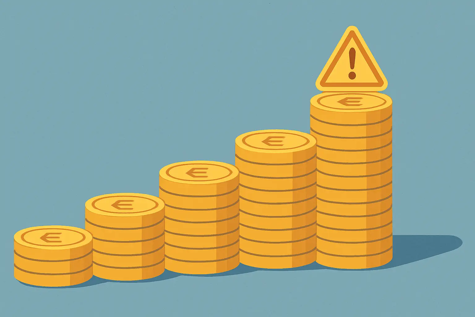 Escalera de monedas de euro apiladas en niveles crecientes que representa el aumento del precio por repetir una asignatura