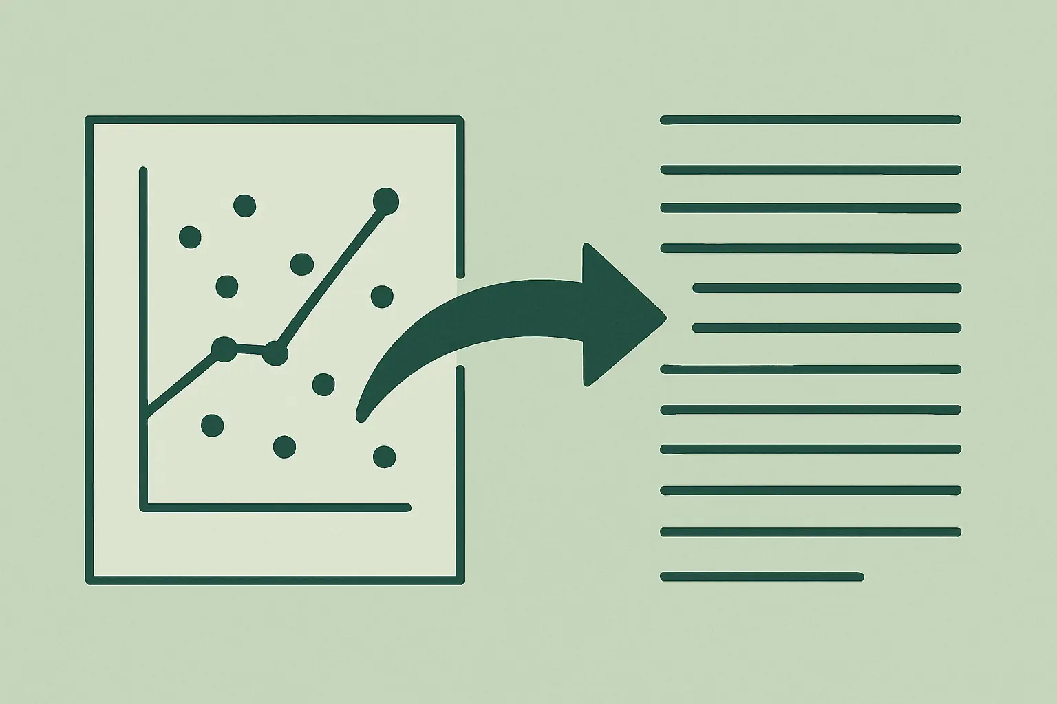 Ilustración de un gráfico de datos transformándose en líneas de texto, simbolizando la interpretación escrita de resultados