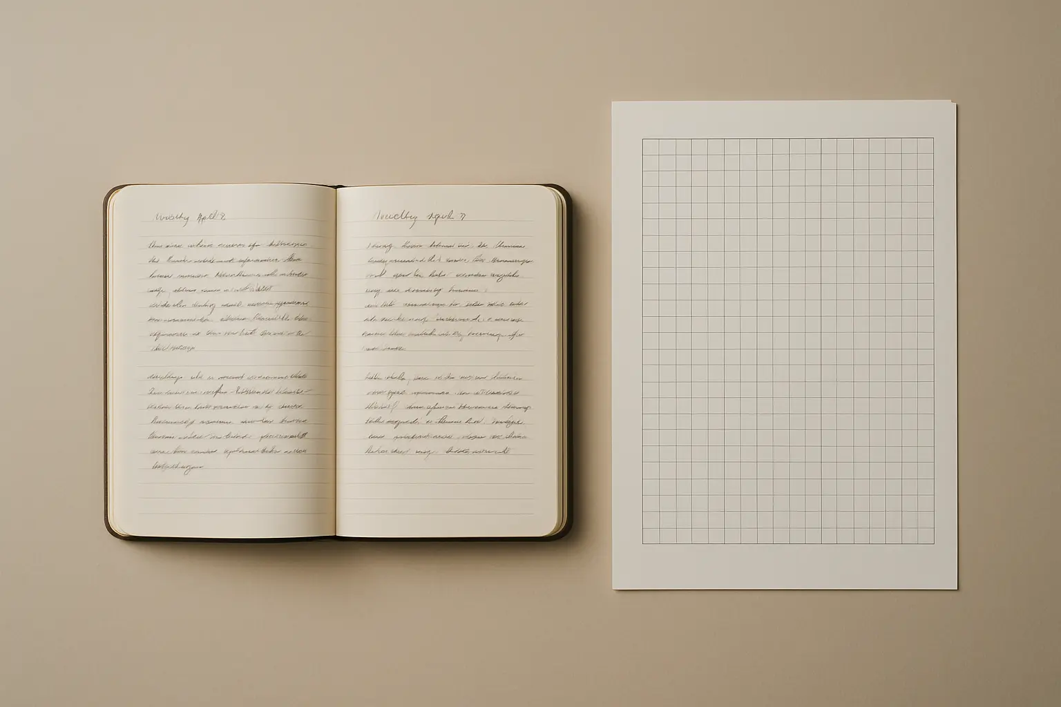 Cuaderno de campo abierto con anotaciones fechadas junto a un esquema de competencias
