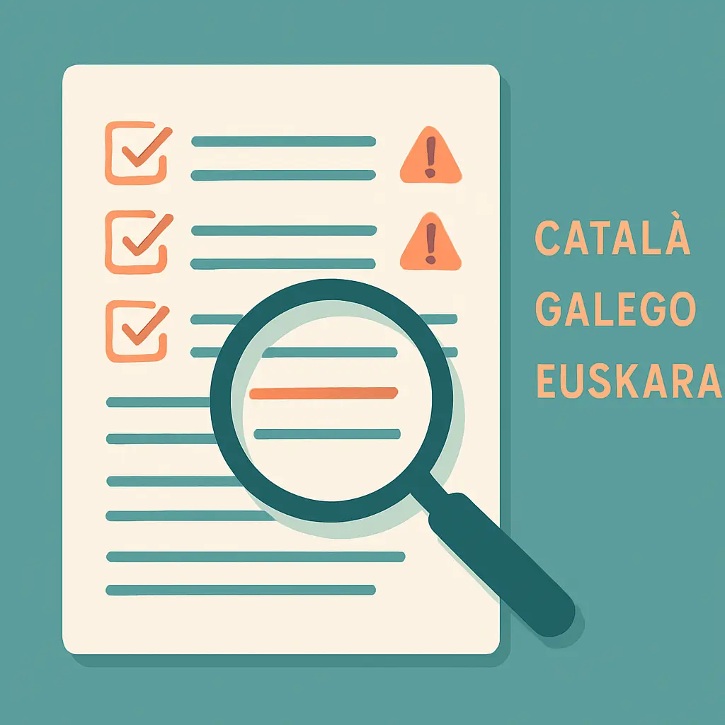 Lista de verificación para revisar frase por frase un texto generado por IA en catalán, gallego o euskera antes de entregarlo
