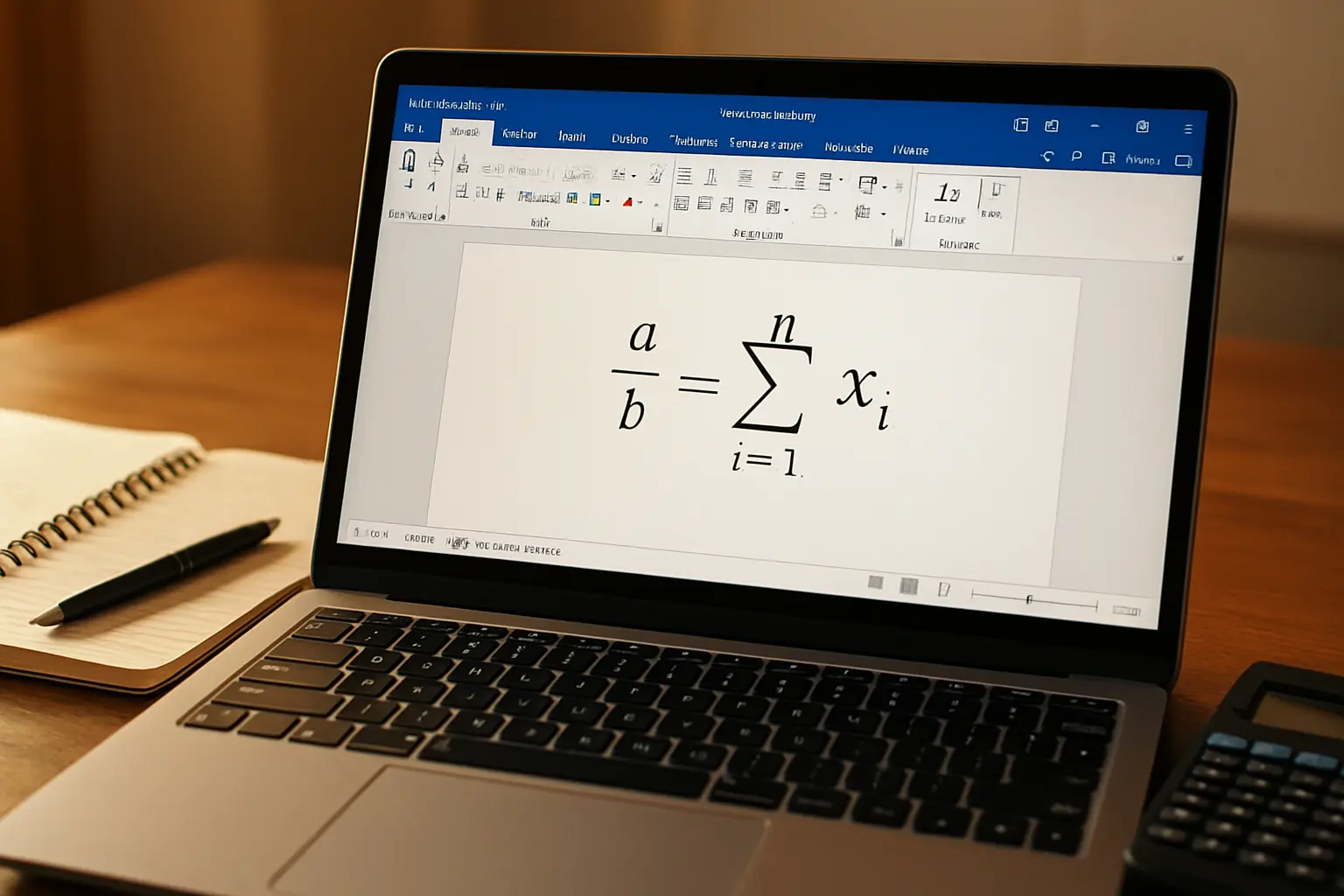 Editor de ecuaciones de Word abierto con una fórmula matemática en un TFG