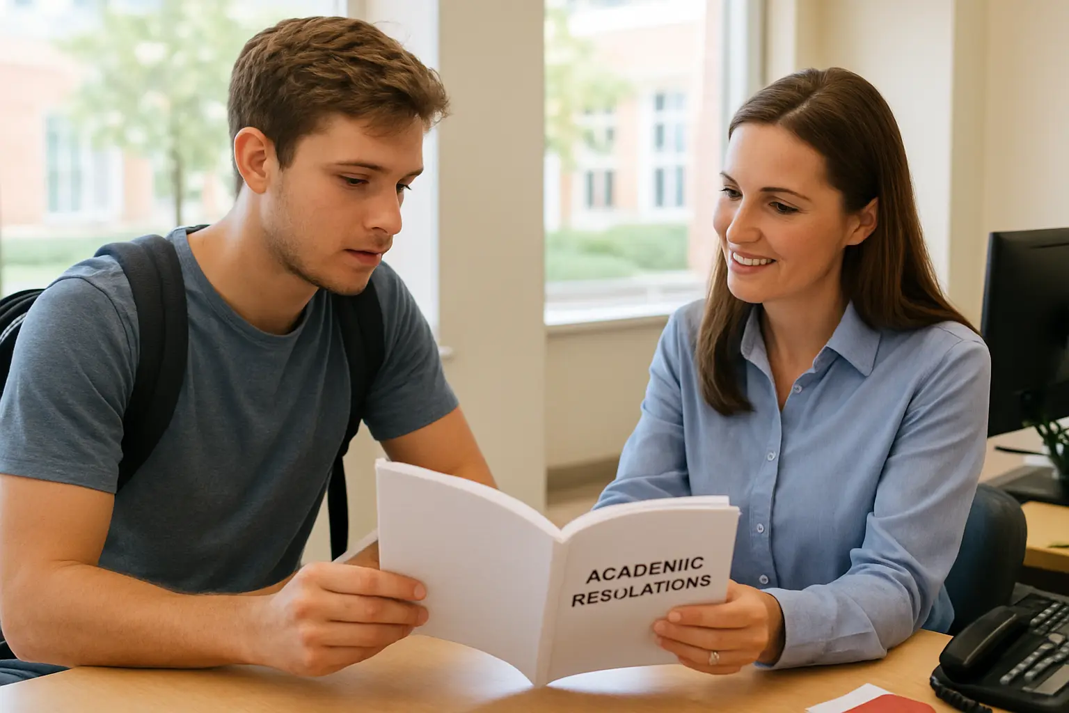 Estudiante revisando con su tutora los criterios de evaluación de su TFG de Publicidad antes de la defensa