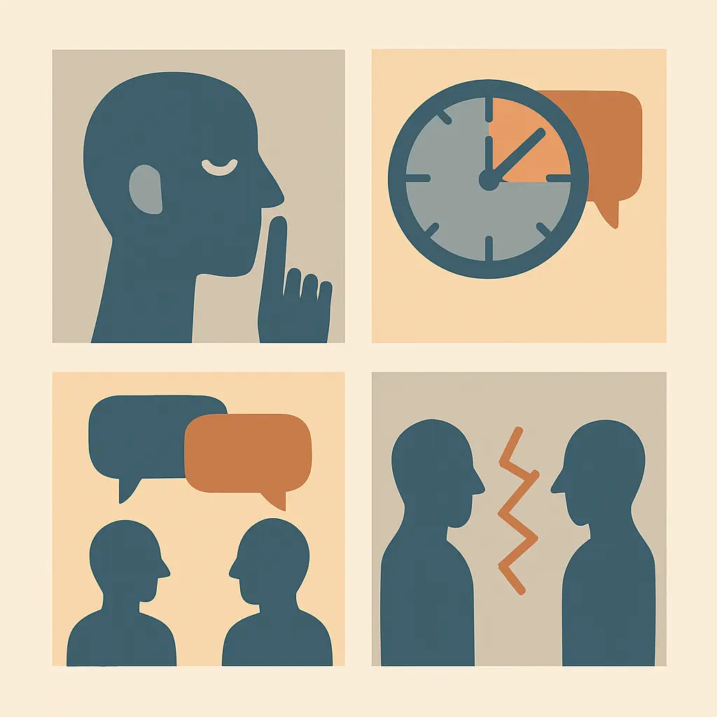 Ilustración de cuatro tipos distintos de conflicto de comunicación entre un estudiante y su tutor académico