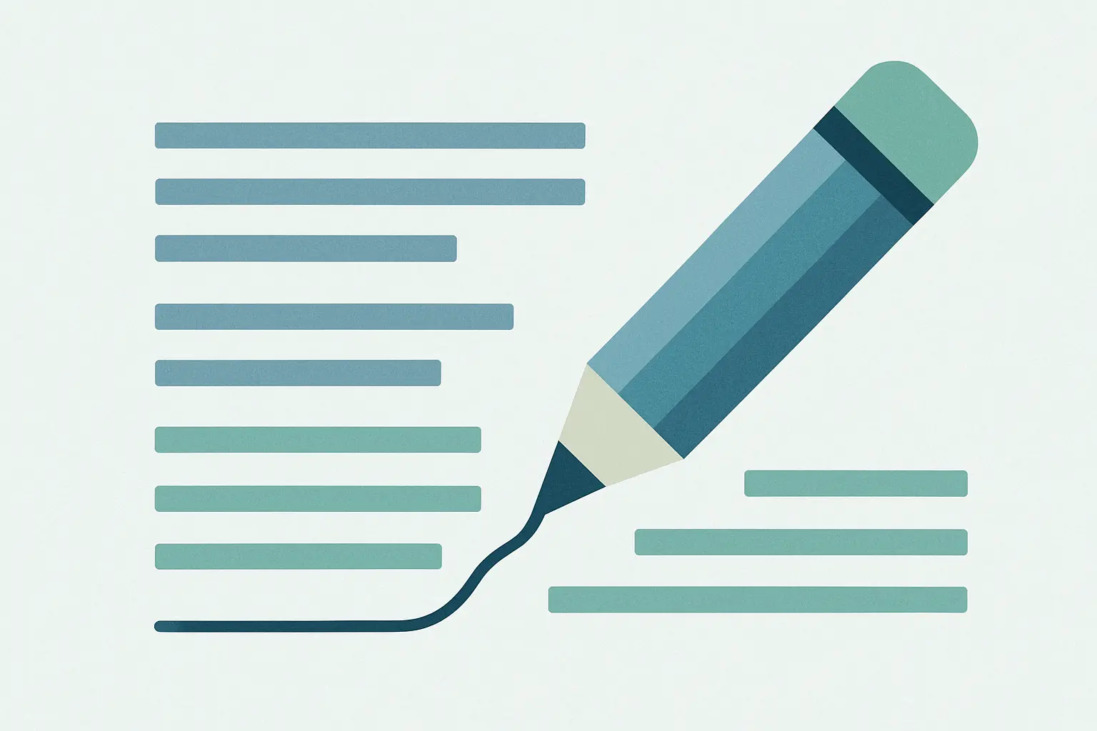 Ilustración de un lápiz reescribiendo líneas de texto en una nueva disposición, simbolizando el parafraseo