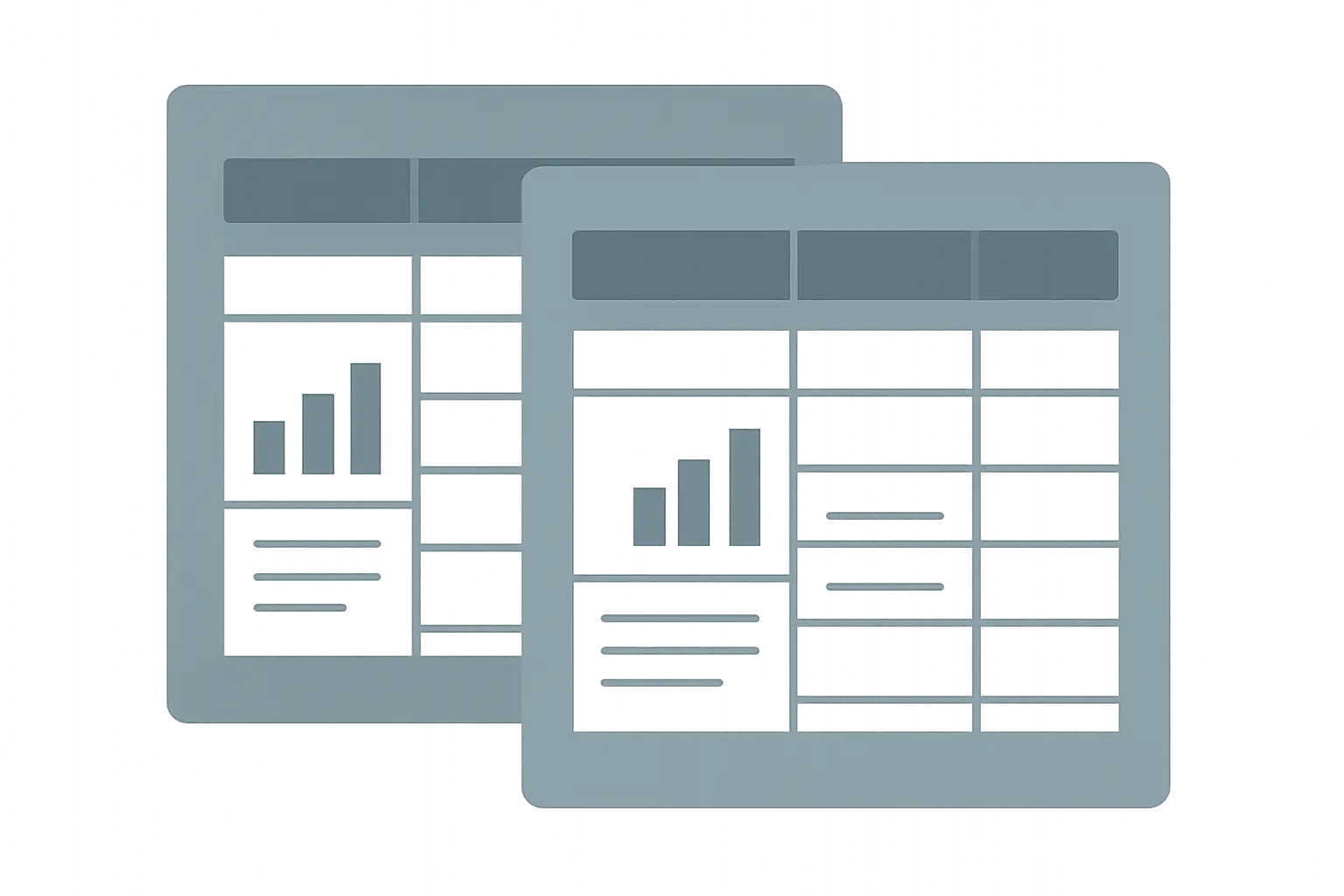 Ilustración abstracta de paneles comparativos en estilo de visualización de datos