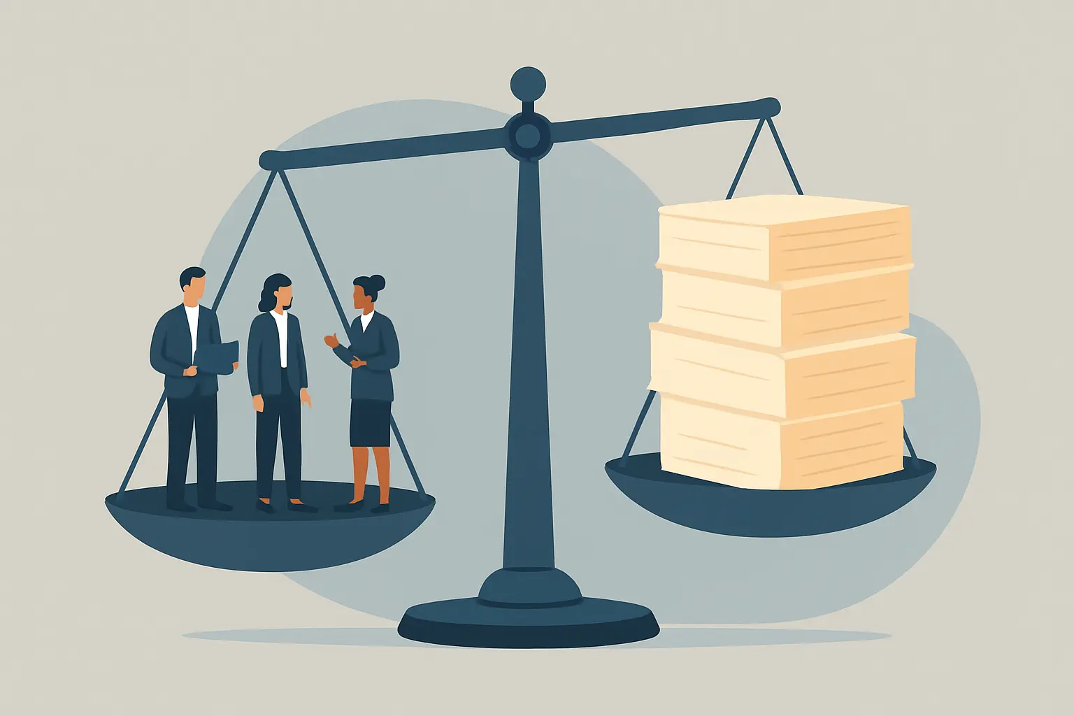 Ilustración editorial de una balanza representando la carga de supervisión de un director de tesis