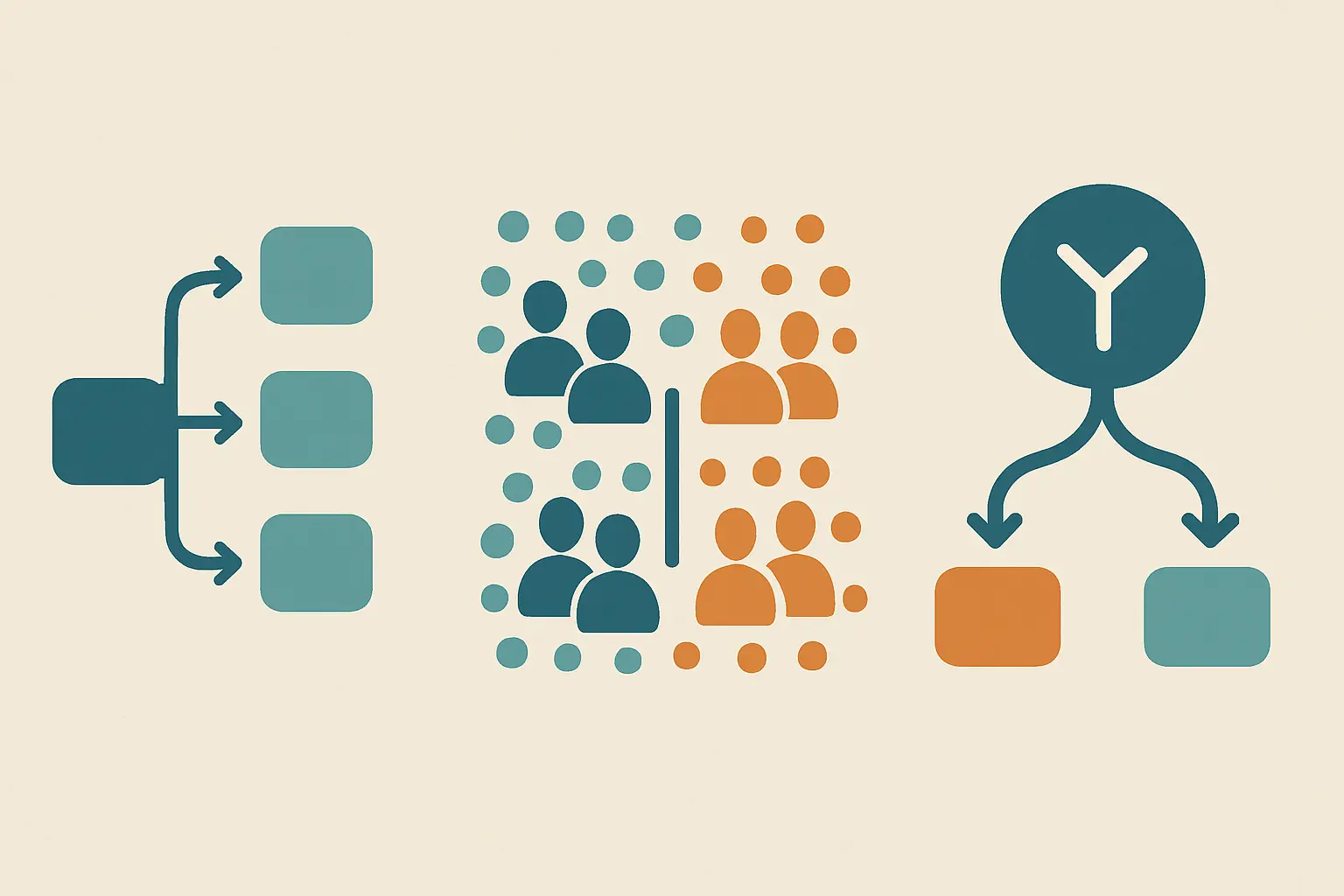 Ilustración de los tipos de diseño de estudio en investigación en salud: cohortes, casos y controles, ensayo clínico