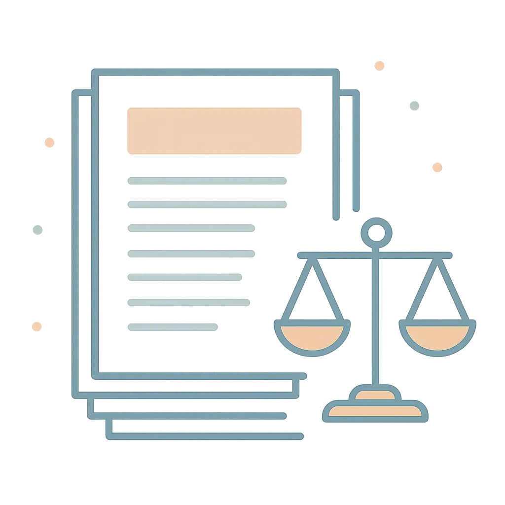 Ilustración vectorial de documentos apilados que representan la estructura de una tesis jurídica