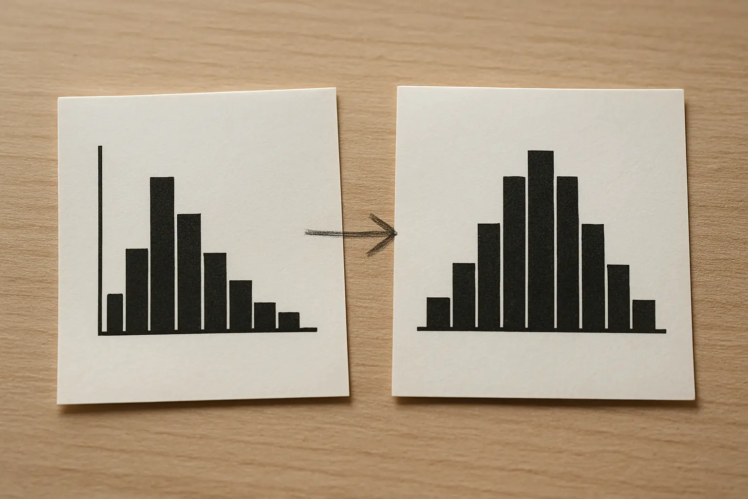 Dos histogramas comparados antes y después de la transformación logarítmica