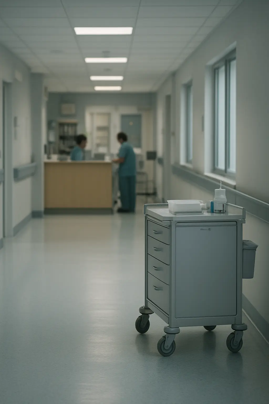 Pasillo de un centro sanitario durante un turno de prácticas tuteladas de Enfermería