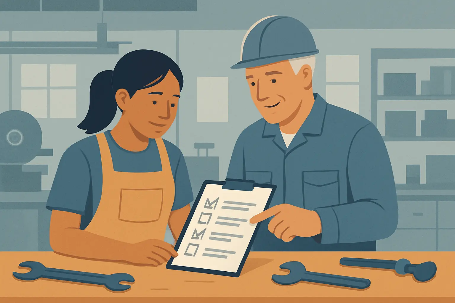Aprendiz y tutor de empresa durante la fase de formación en empresa