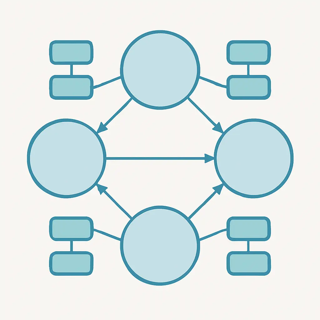 Diagrama de un modelo PLS-SEM con constructos latentes, indicadores reflectivos y flechas de trayectoria