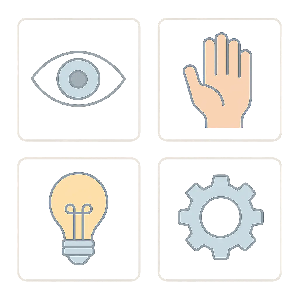 Los cuatro principios de accesibilidad web representados como cuatro paneles con iconos