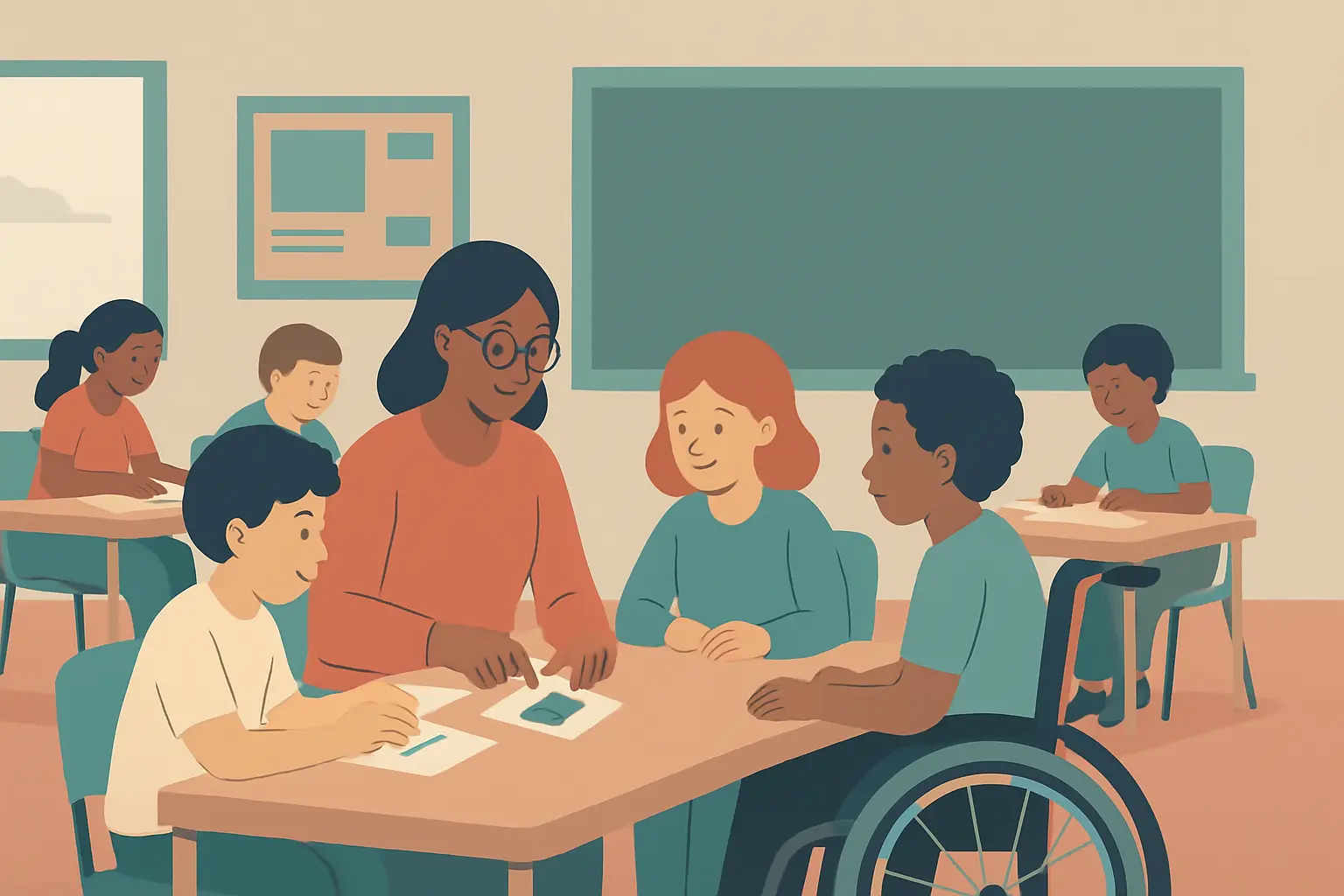Aula inclusiva con medidas de apoyo educativo en funcionamiento