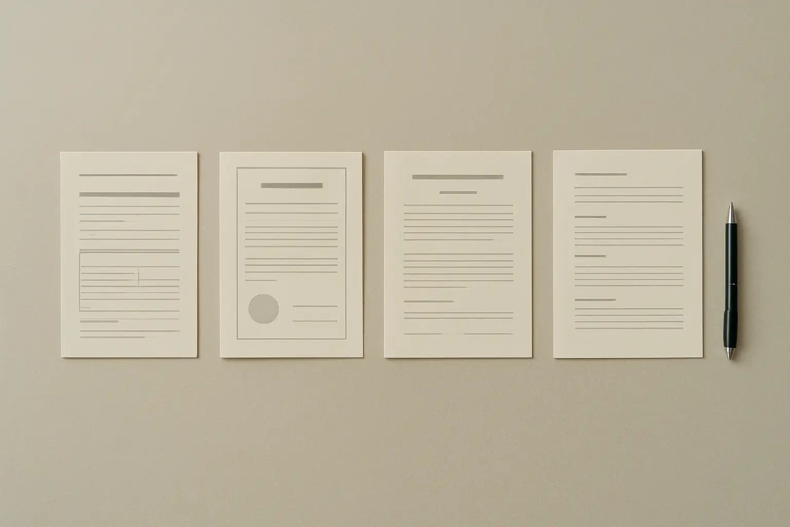Documentos laborales y certificados organizados cronológicamente sobre una mesa