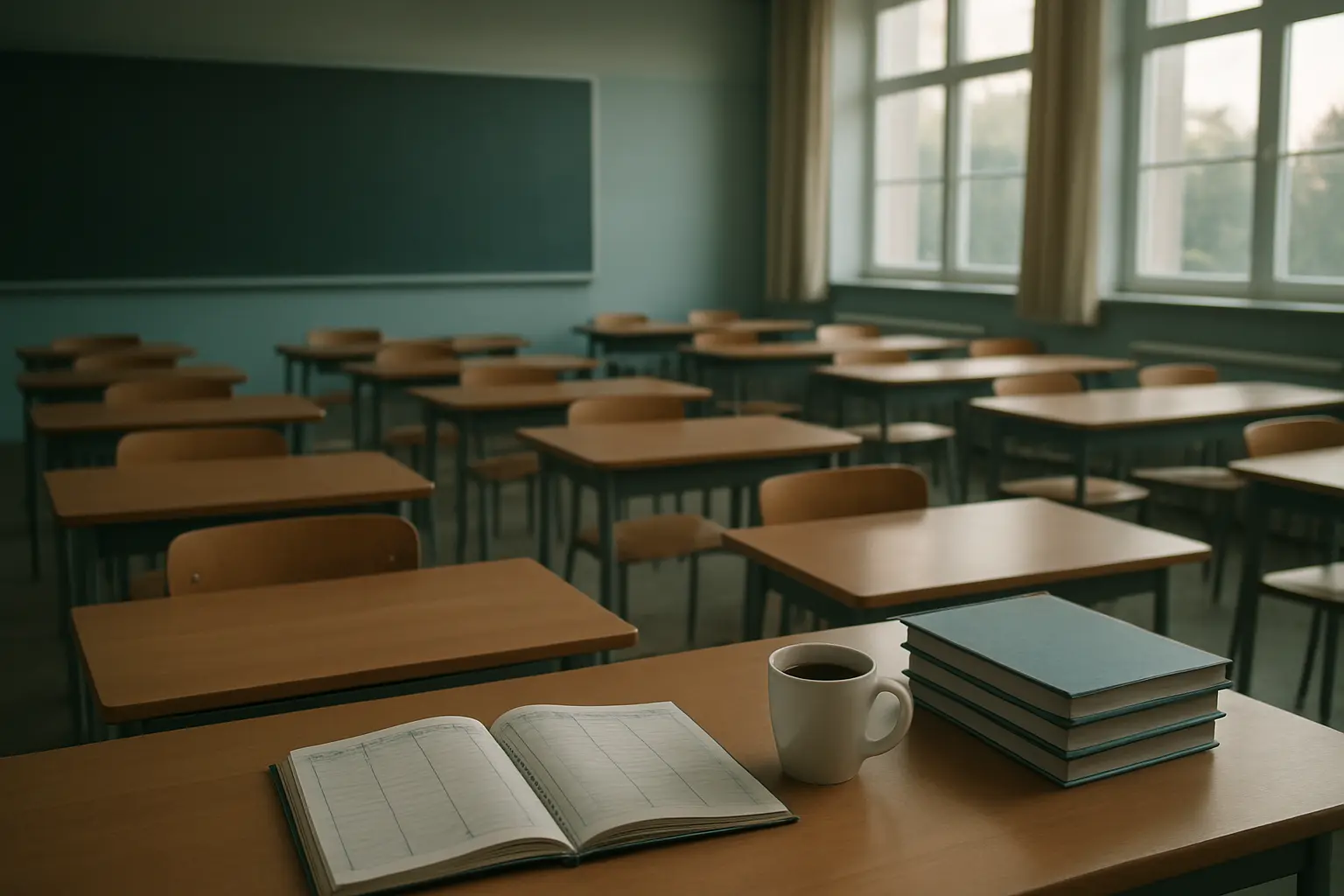 Docente novel preparando su clase durante la fase de prácticas en un instituto público
