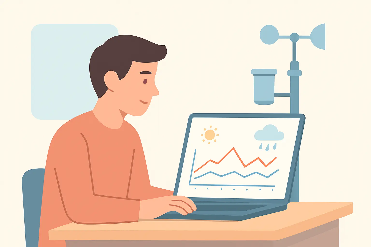 Estudiante analizando una serie climática descargada de AEMET OpenData para su TFG