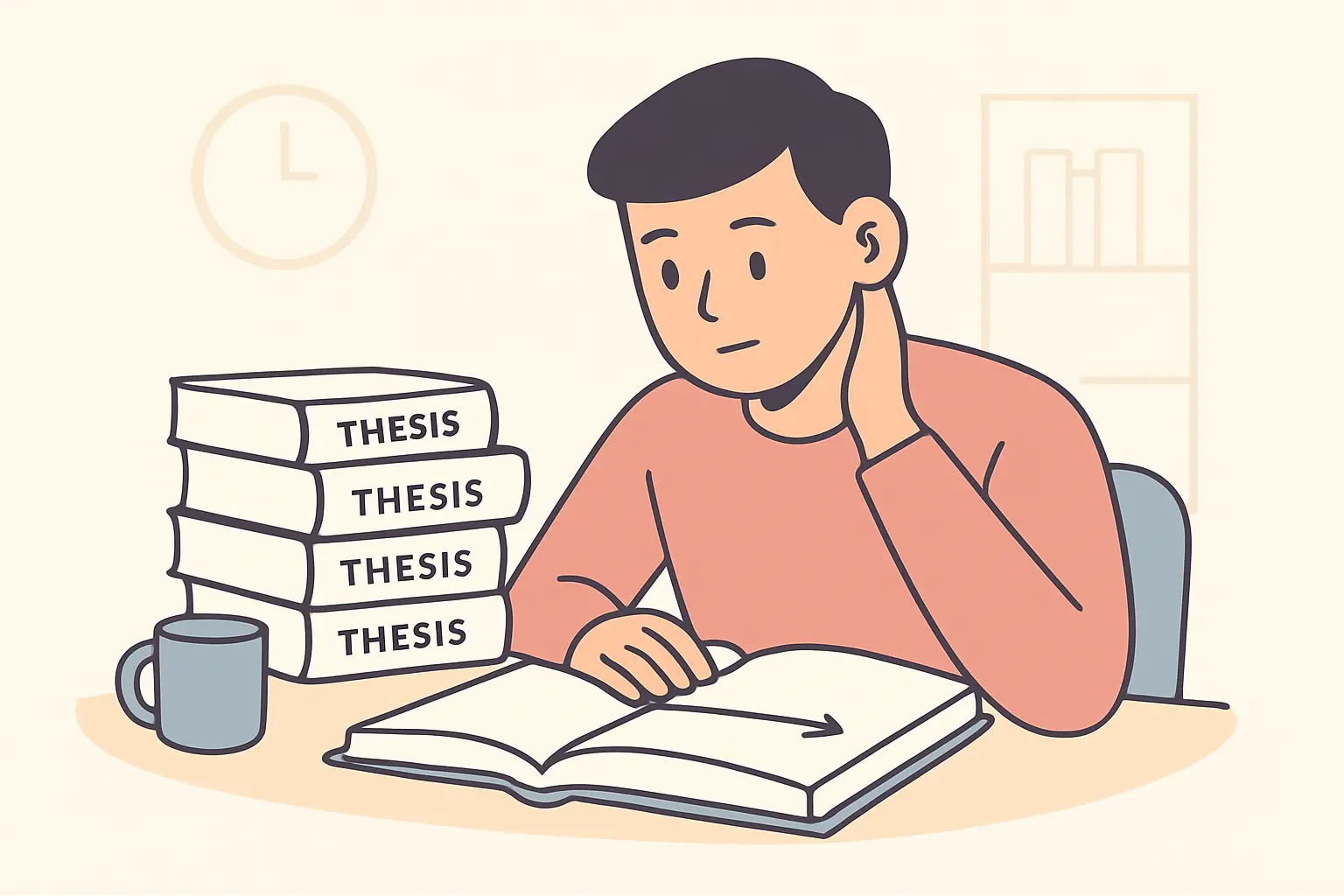 Estudiante revisando los capítulos de su TFG para unificar los tiempos verbales