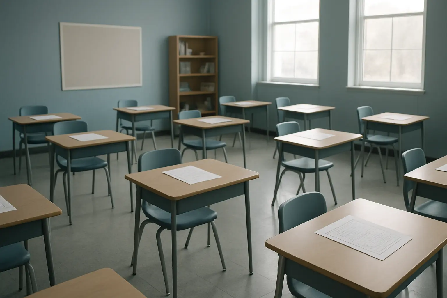 Aula de primaria preparada para una prueba de evaluación de diagnóstico