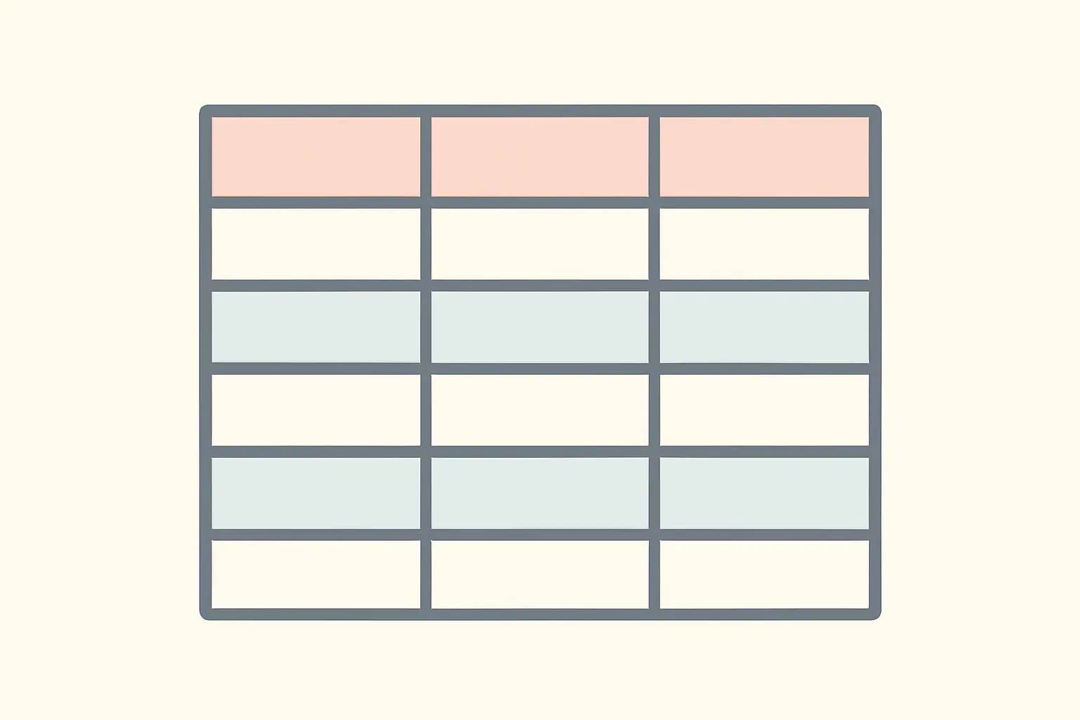 Esquema de una tabla de resultados con las columnas numéricas alineadas por el separador decimal