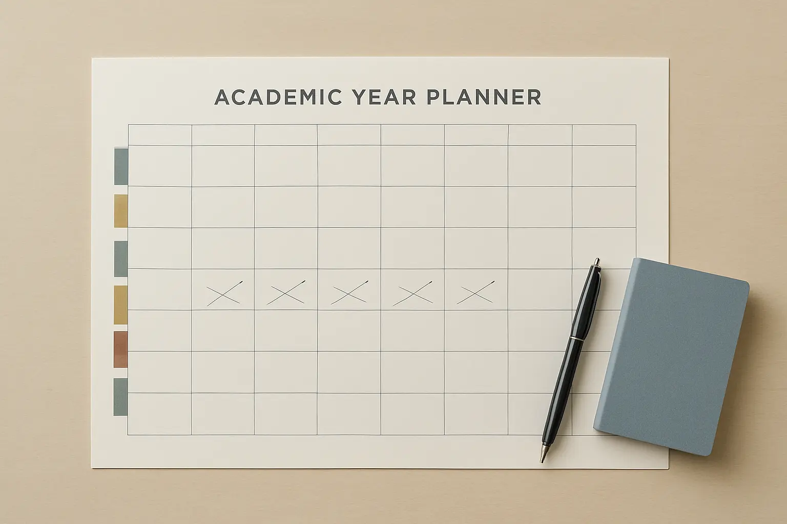 Calendario del curso escolar con las semanas viables para pasar un cuestionario marcadas