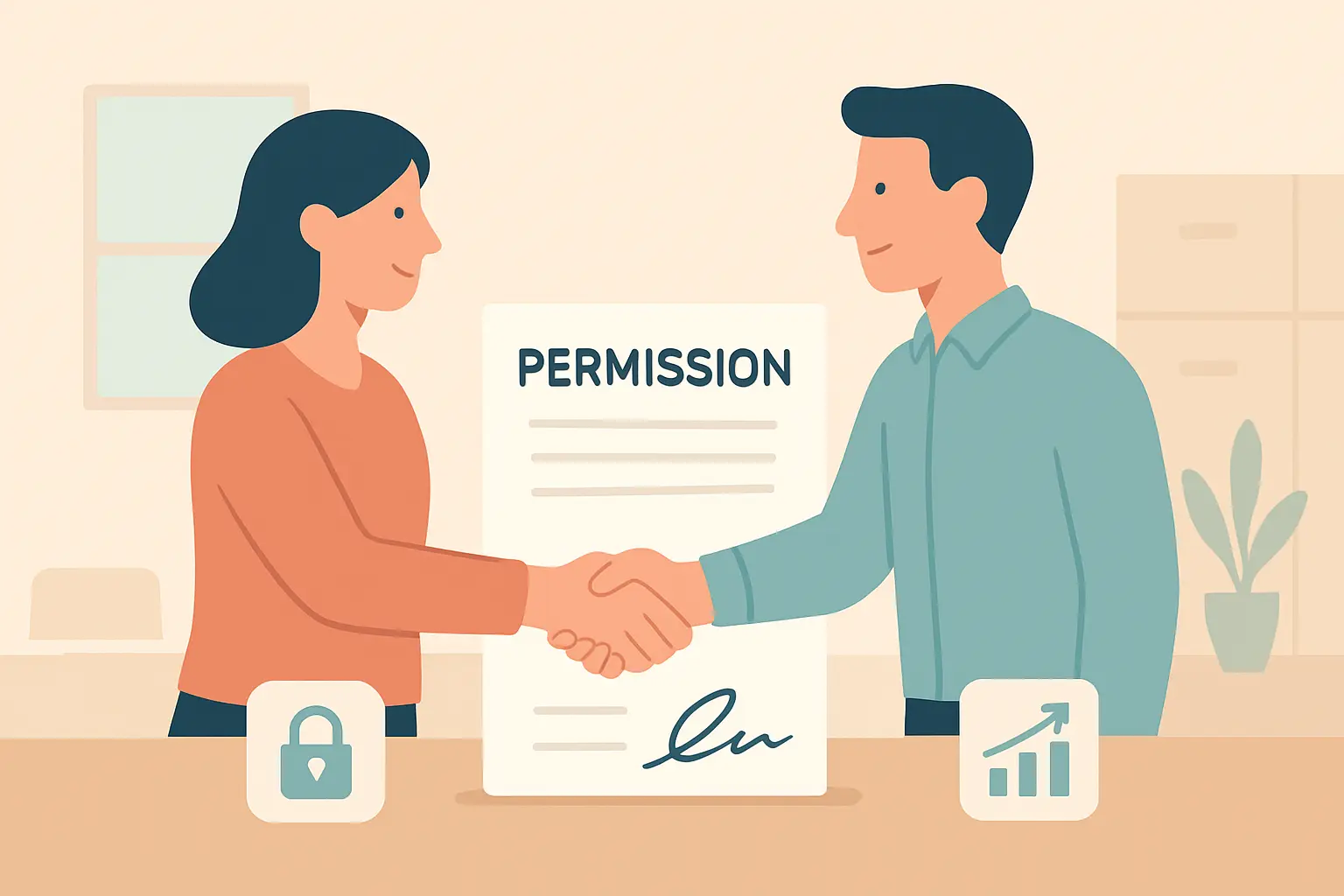 Estudiante y responsable de la empresa firmando el permiso para usar datos internos en el TFG