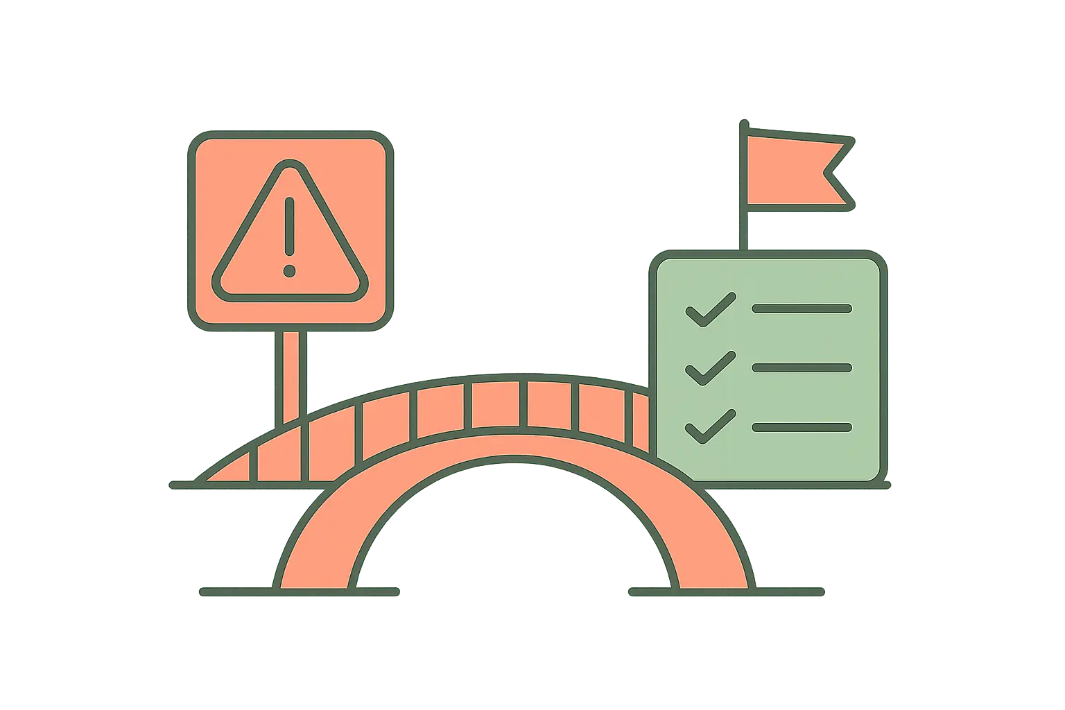 Ilustración de un puente que conecta una limitación con una recomendación dirigida a un destinatario concreto