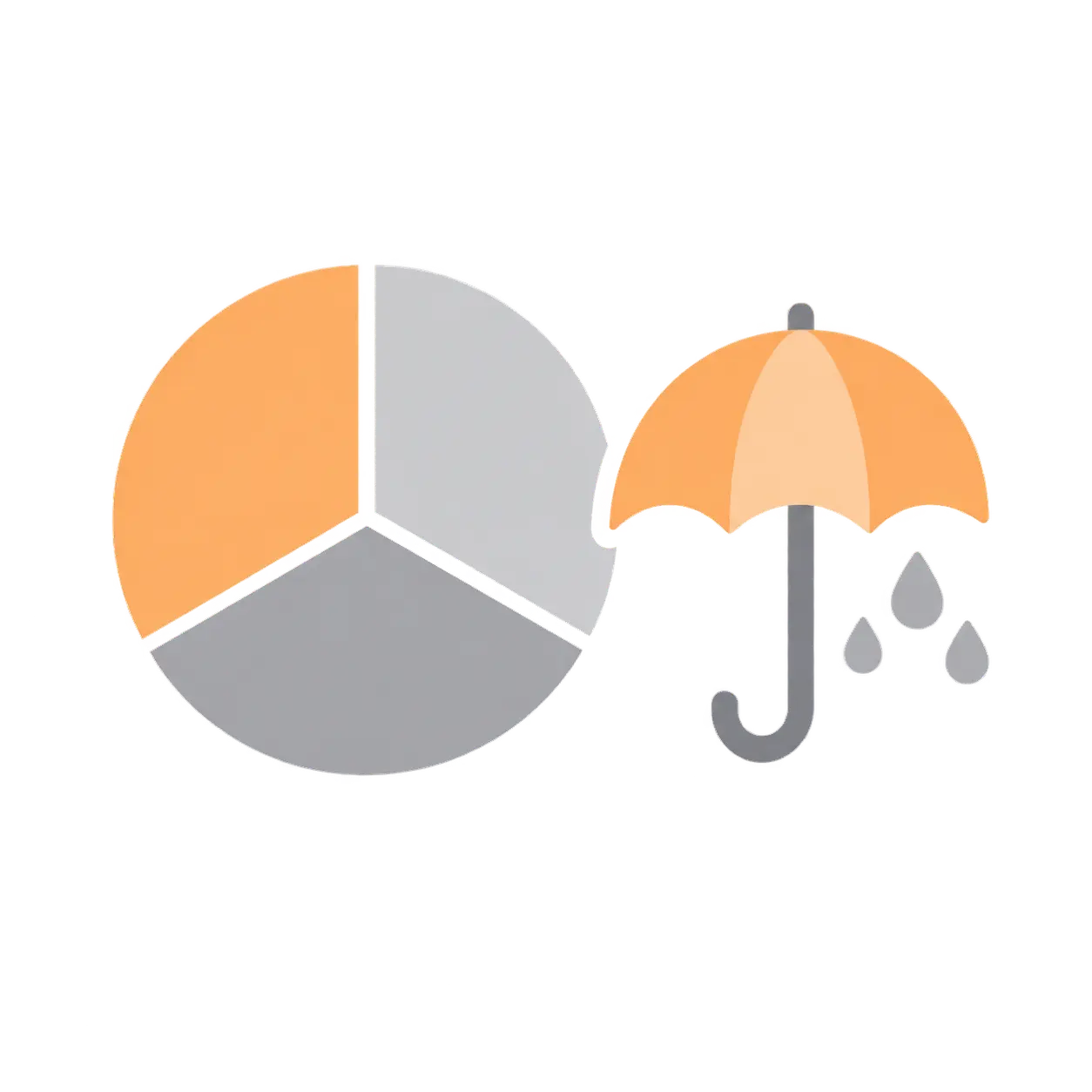 Ilustración de un gráfico circular con tres componentes junto a un icono de paraguas representando el indicador AROPE