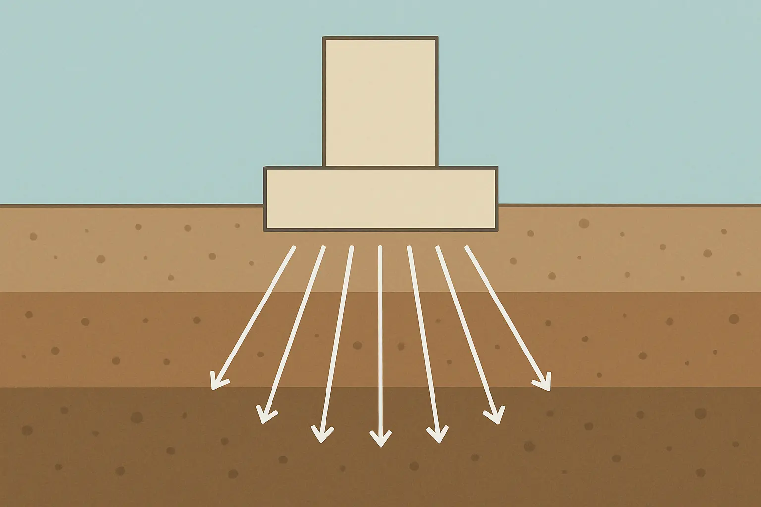 Ilustración de un corte transversal de suelo con capas y una cimentación representando los modelos de capacidad portante en geotecnia