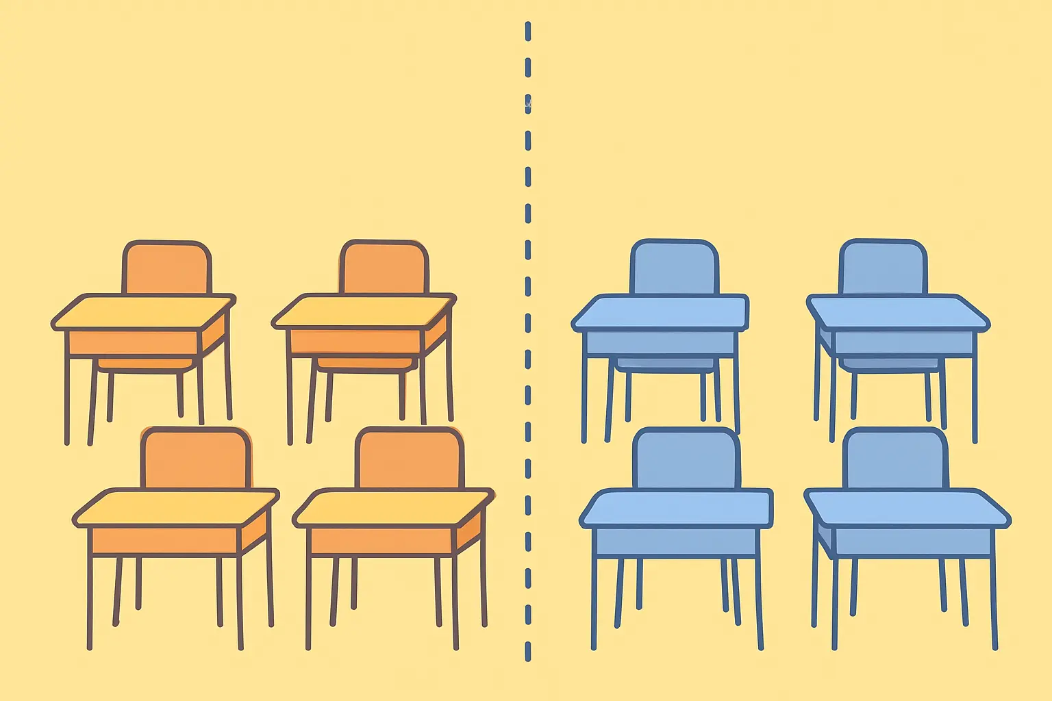 Ilustración de dos grupos de aula no aleatorizados en un estudio de investigación educativa
