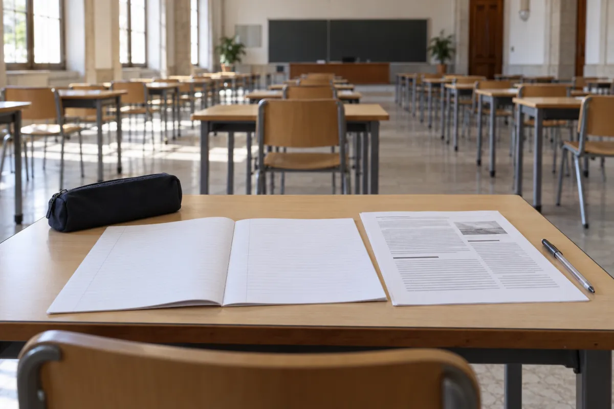 Estudiante redactando un comentario de texto durante el examen de Lengua de la PAU 2026