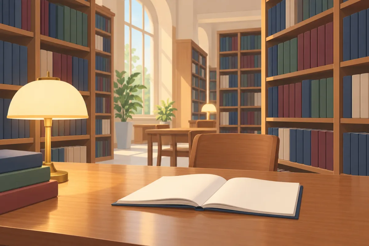 Estantes de una biblioteca universitaria con tesis encuadernadas