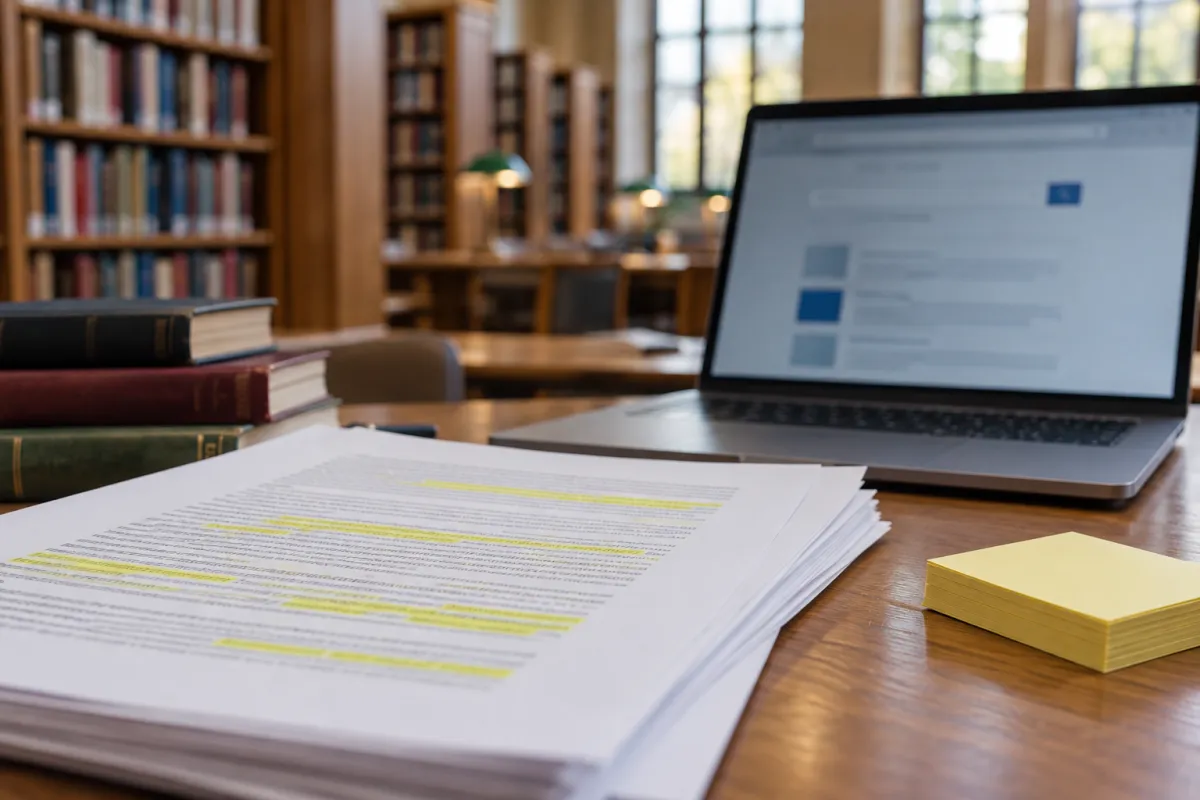 Student verifying thesis citations against an academic database