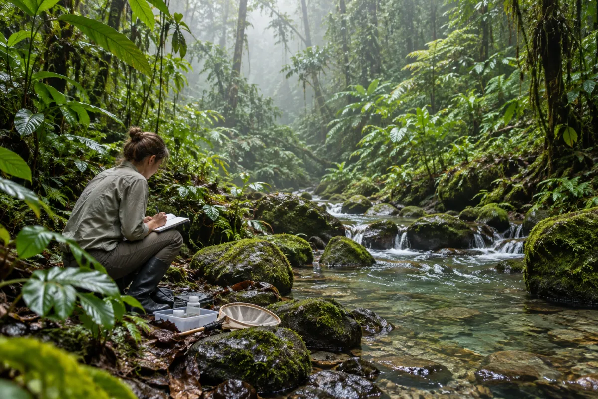 Doctorando realizando trabajo de campo en un bosque tropical de Costa Rica