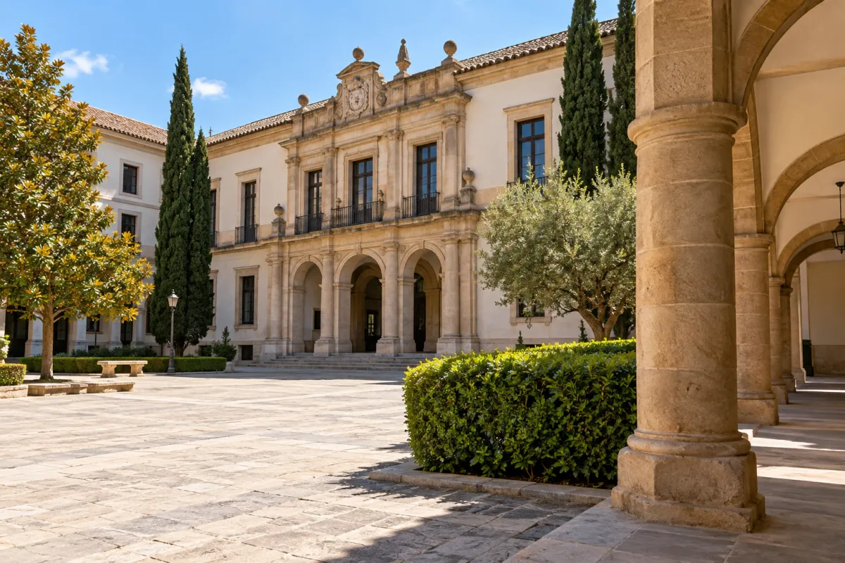 Campus de una universidad pública española con estudiantes