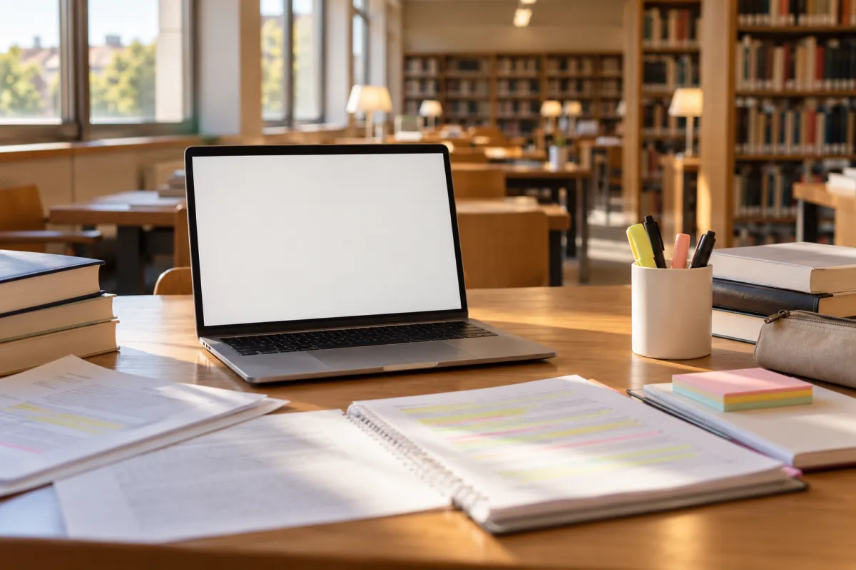 Estudiante redactando su TFG en un editor con guía por capítulos