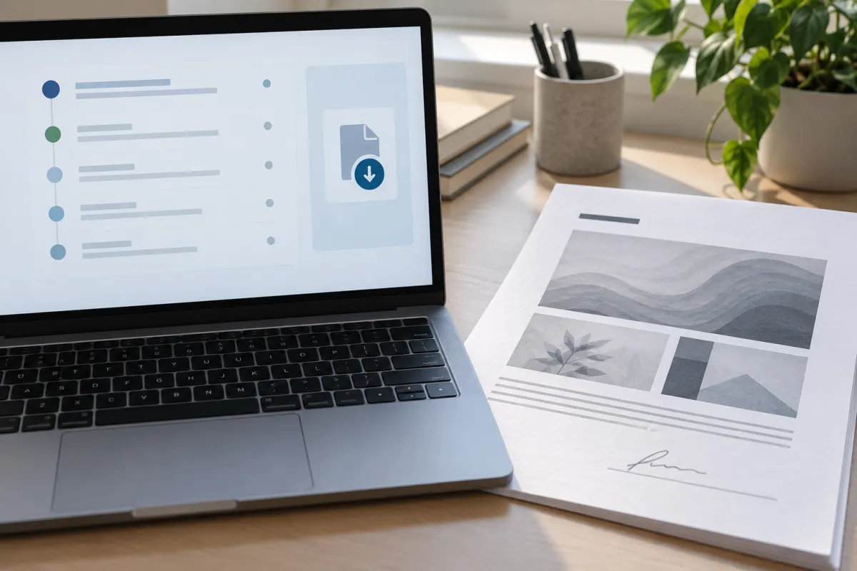 Pantalla con el historial de sesiones de IA y opción de exportar el informe en PDF